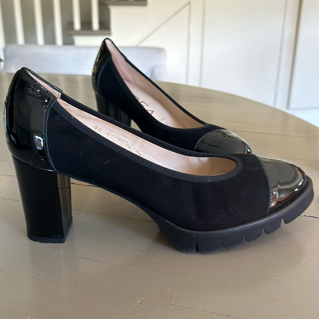 Nib Lightweight Chunky Heel Suede & Patent Black Gadea Pumps Us 8.5/Eu 39